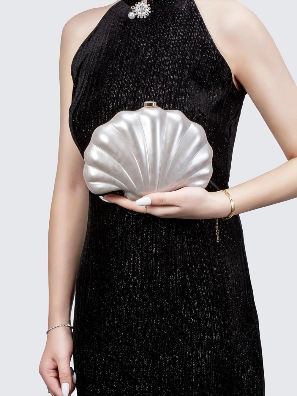 Brand New! Acrylic Silver Shell Clutch Evening Bag